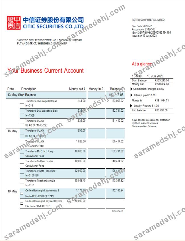 Citic Securities bank firm account statement Word and PDF template
